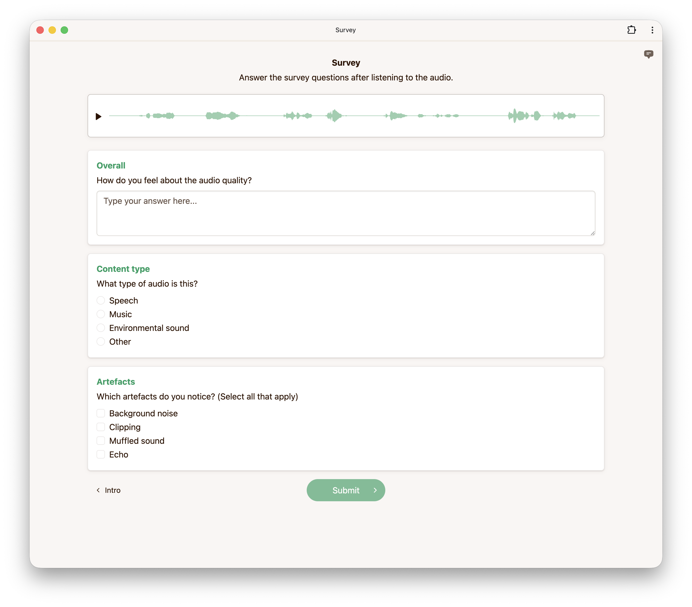 Survey audio interface