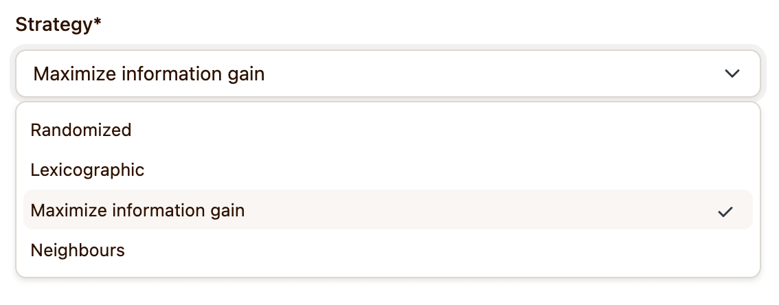 Dropdown menu for selecting sampling strategy