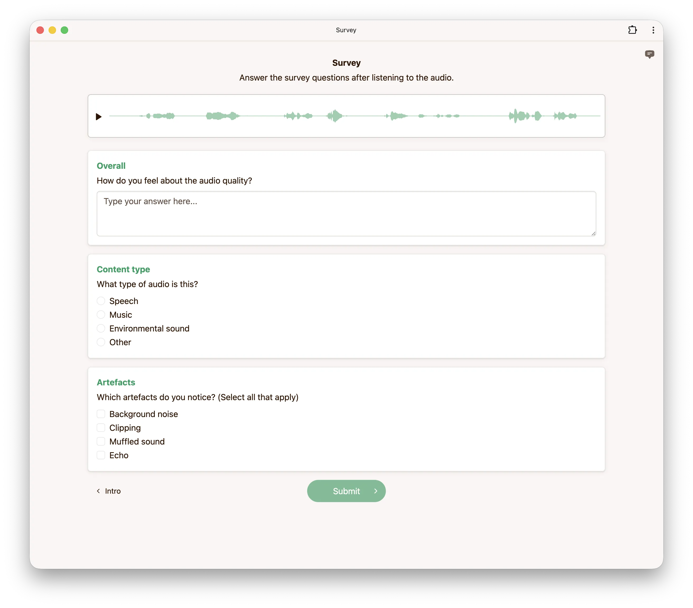 Survey audio interface