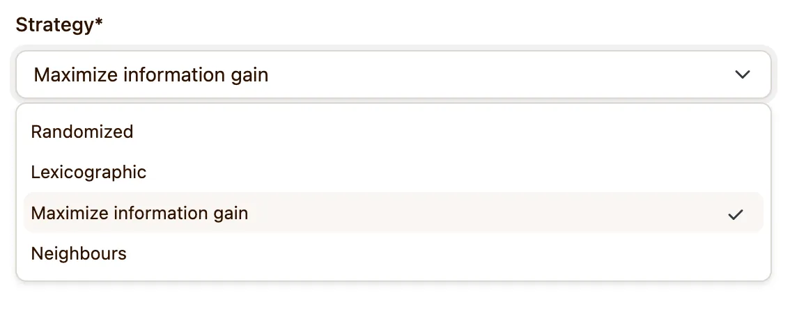 Dropdown menu for selecting sampling strategy