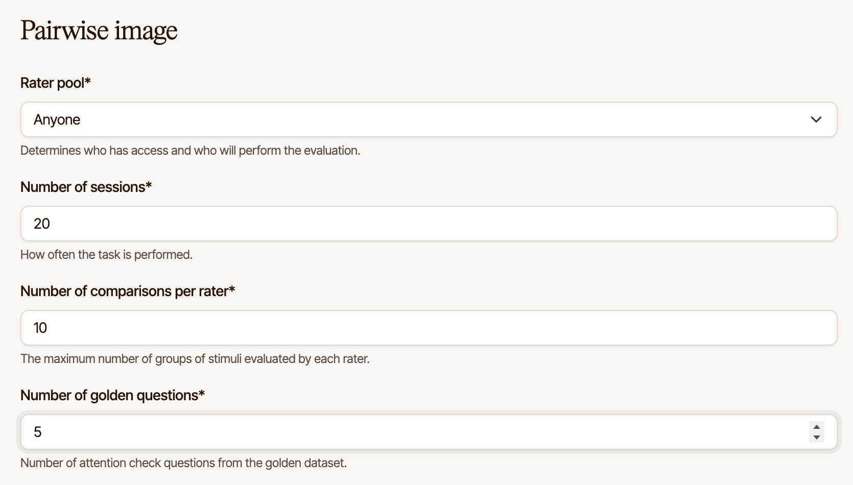 The Number of golden questions field on the job form