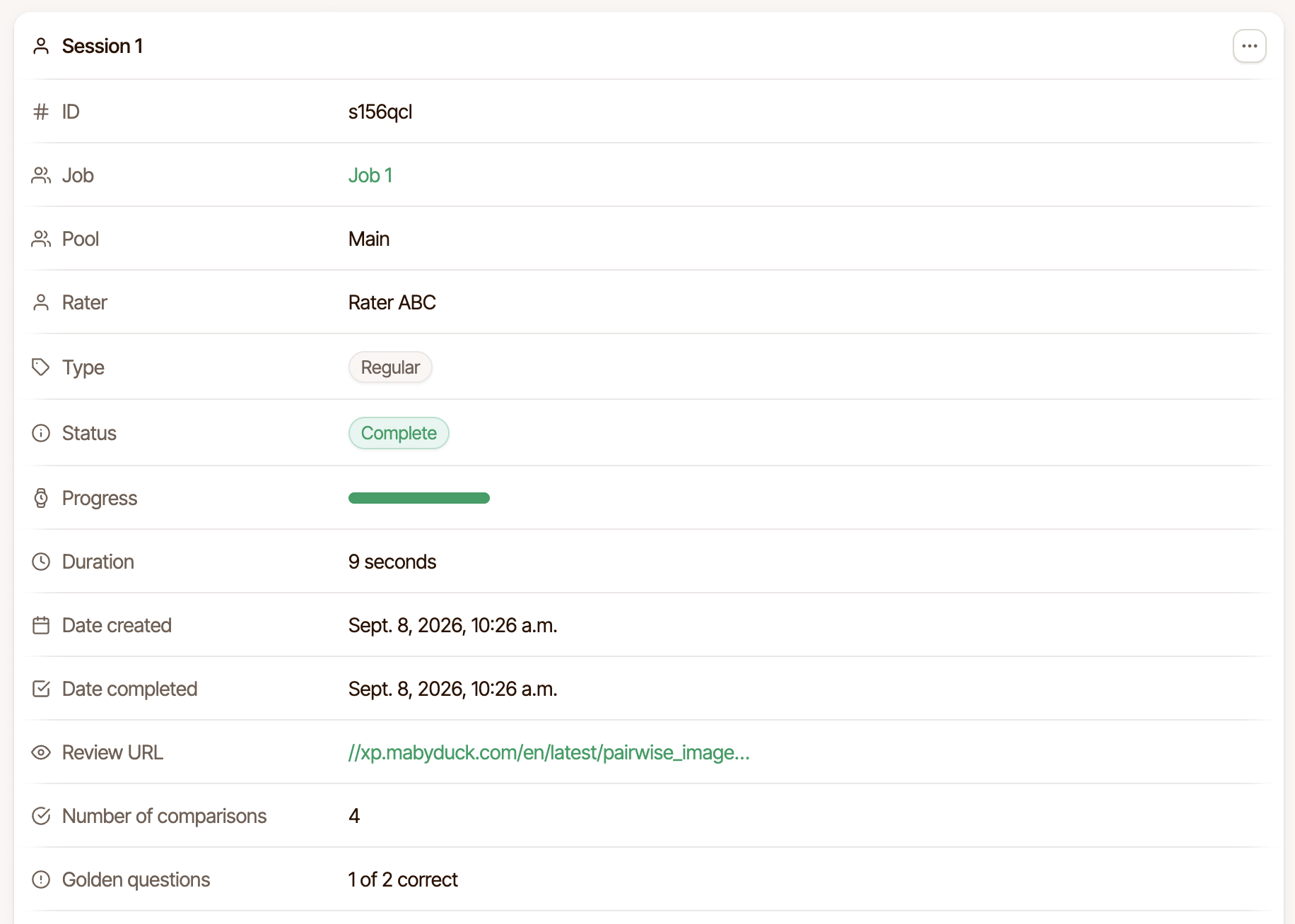 A session's golden question count in the experiment view