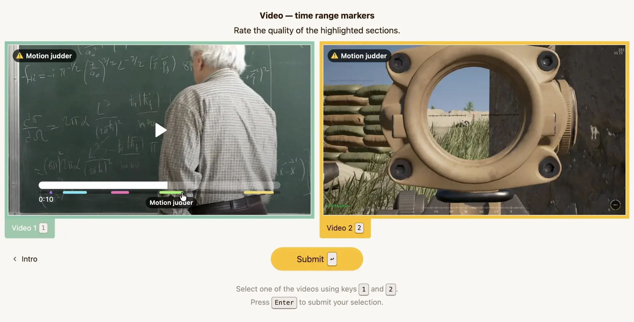Marker rails and active labels in a side-by-side pairwise video experiment