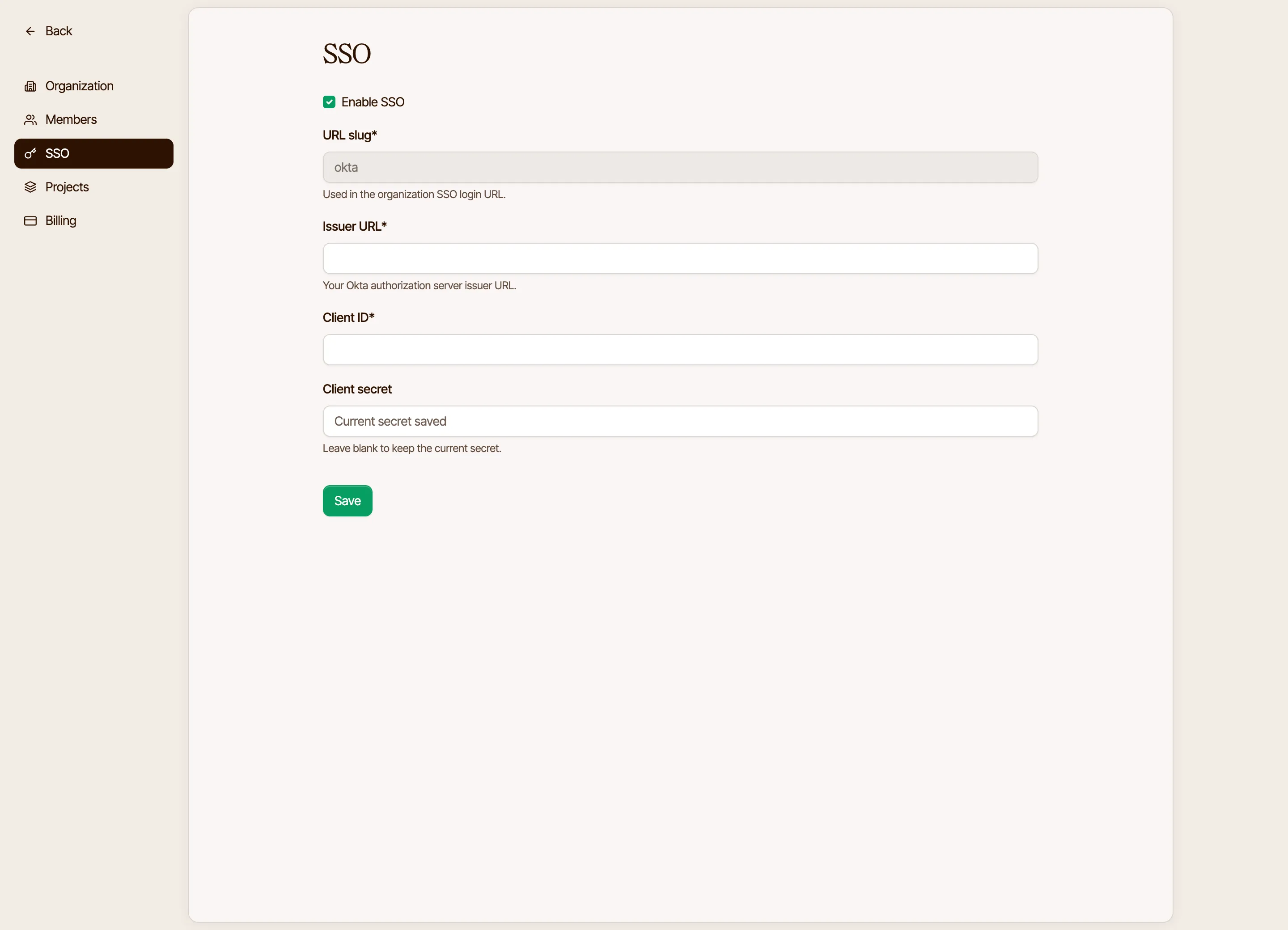 Mabyduck organization settings SSO