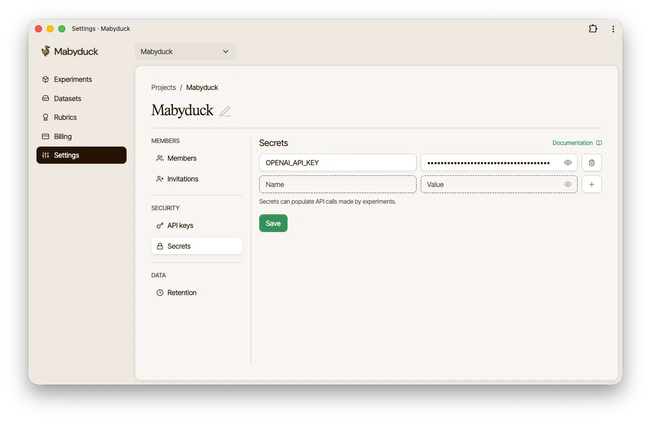 Adding project secrets
