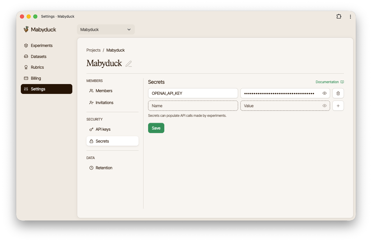 Adding project secrets