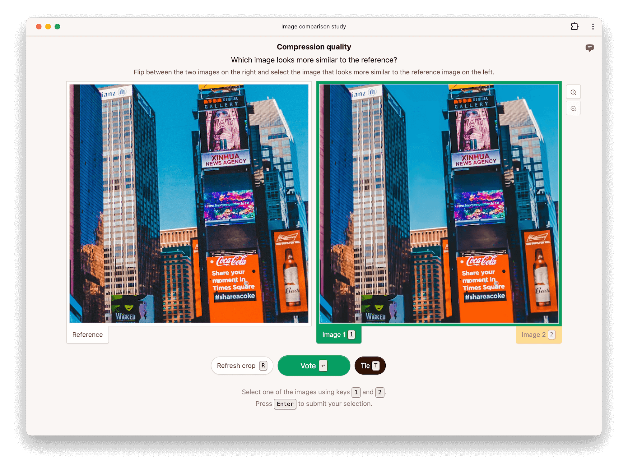 Pairwise image comparison user interface