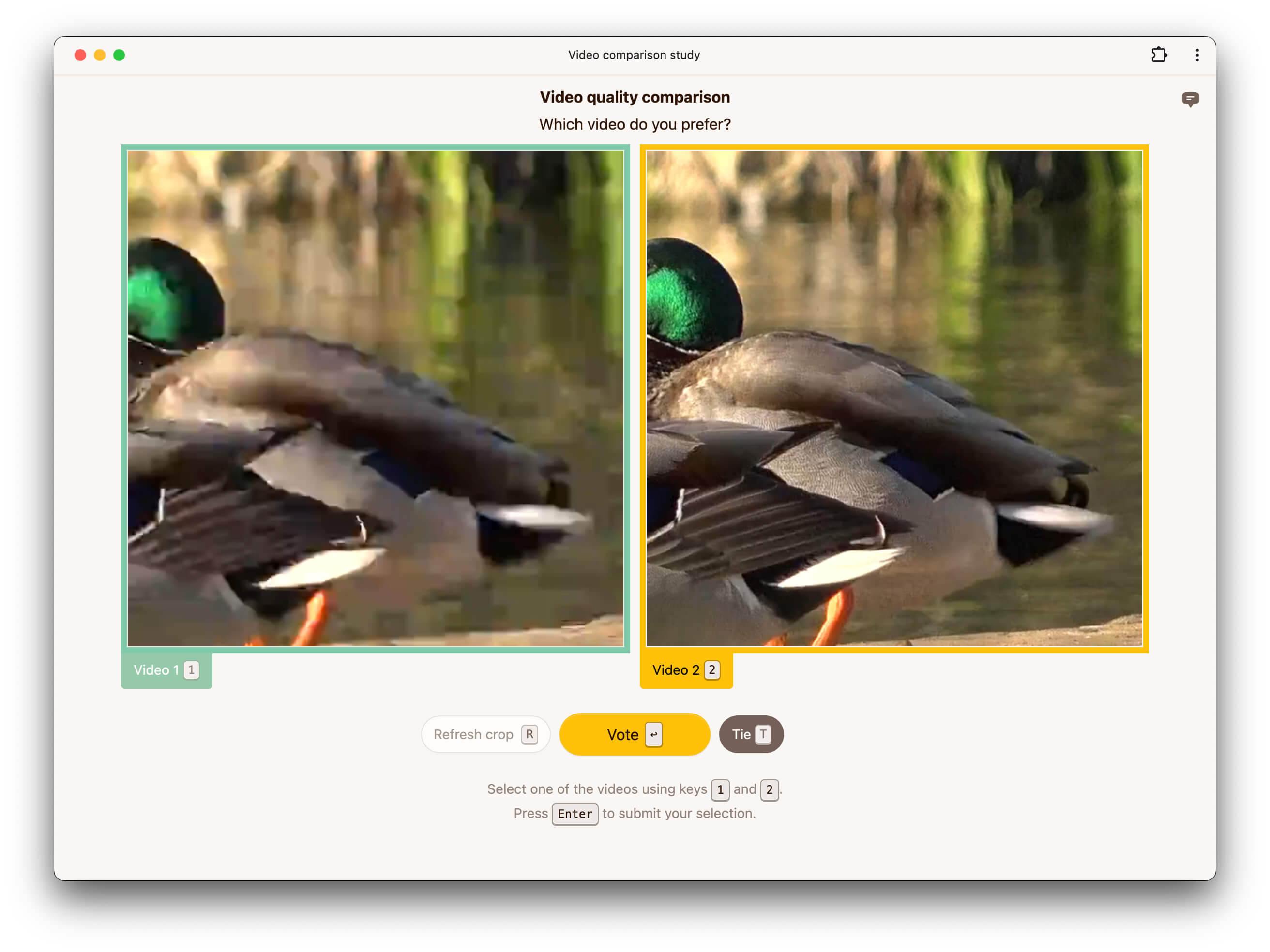 Pairwise video comparison user interface